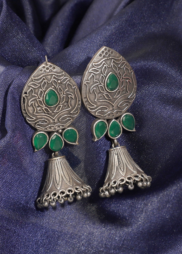 Green Emerald Silver Toned Earrings
