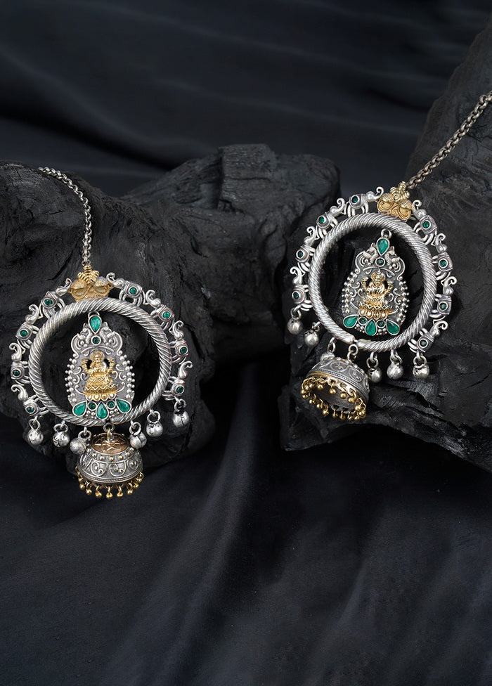 Lord Krishna Pattern Dual Tone Brass Peacock Earrings