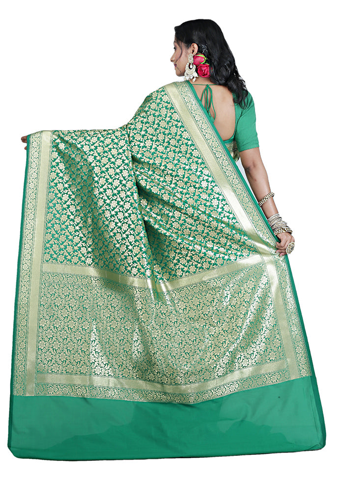 Green Spun Silk Saree With Blouse Piece