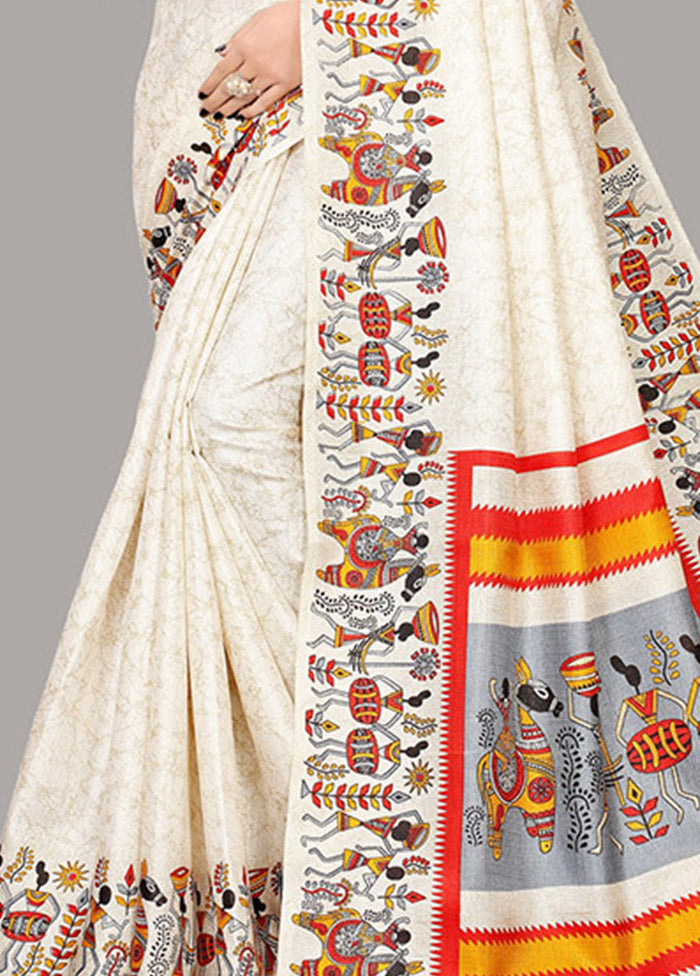 Cream Spun Silk Woven Saree With Blouse Piece