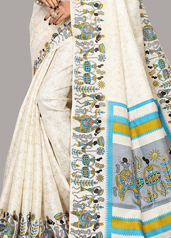 Cream Spun Silk Woven Saree With Blouse Piece