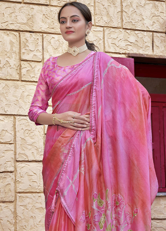 Pink Chiffon Saree With Blouse Piece