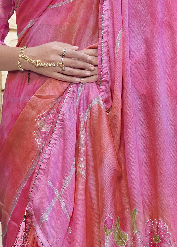 Pink Chiffon Saree With Blouse Piece