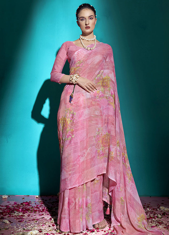 Pink Chiffon Saree With Blouse Piece