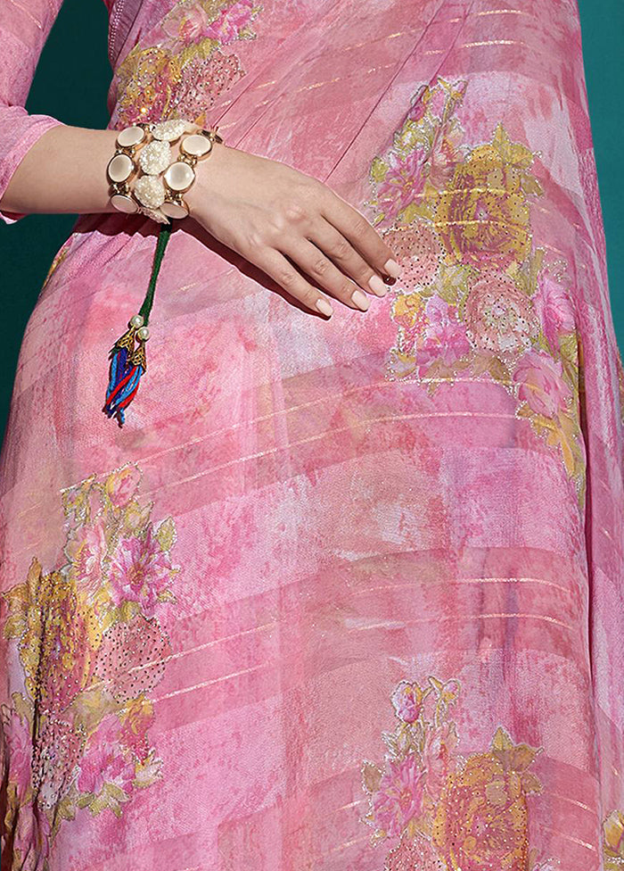 Pink Chiffon Saree With Blouse Piece