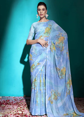 Blue Chiffon Saree With Blouse Piece