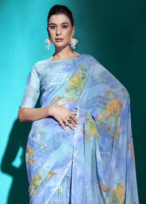 Blue Chiffon Saree With Blouse Piece