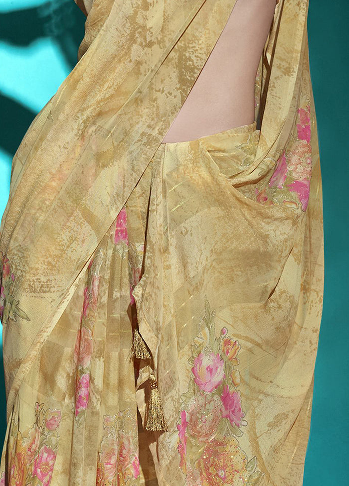 Beige Chiffon Saree With Blouse Piece