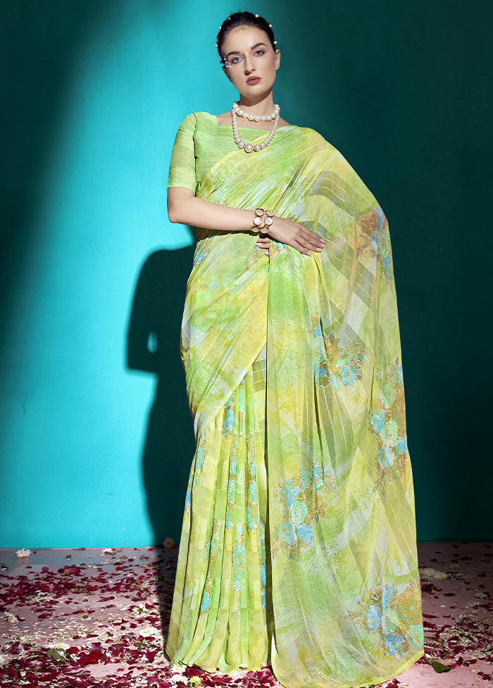 Green Chiffon Saree With Blouse Piece