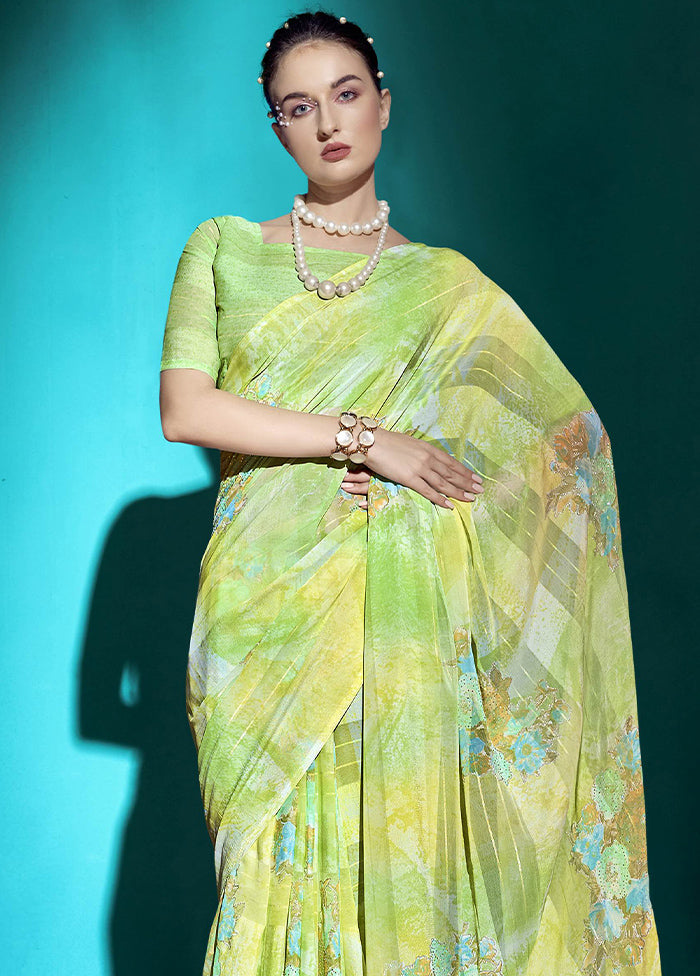 Green Chiffon Saree With Blouse Piece