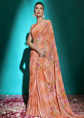 Orange Chiffon Saree With Blouse Piece