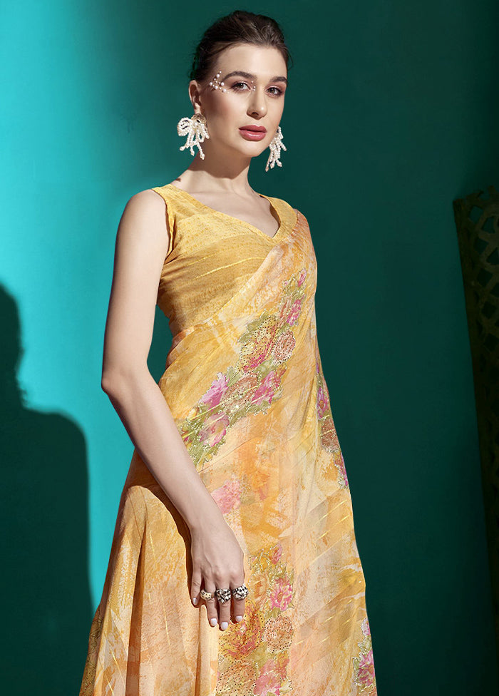 Yellow Chiffon Saree With Blouse Piece