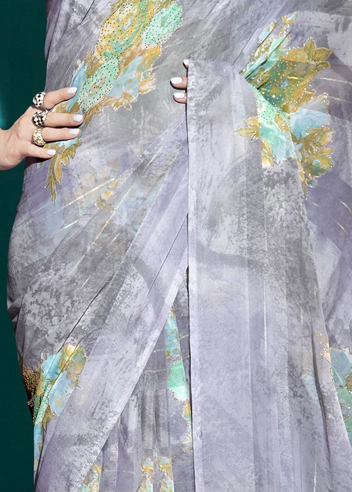 Grey Chiffon Saree With Blouse Piece