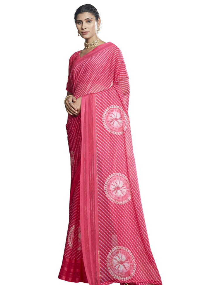 Pink Chiffon Saree With Blouse Piece