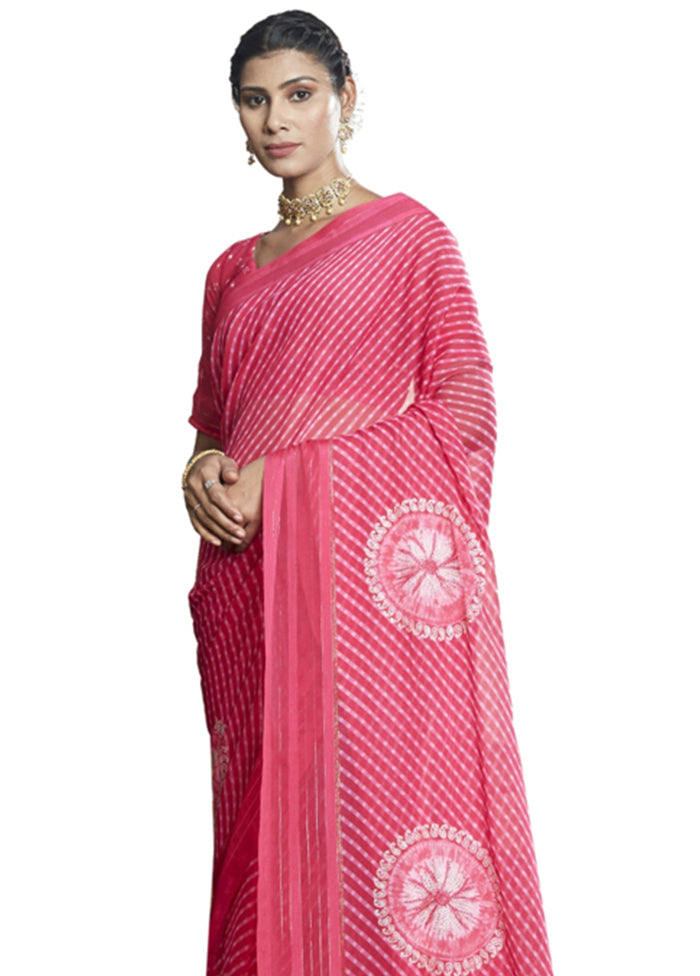 Pink Chiffon Saree With Blouse Piece