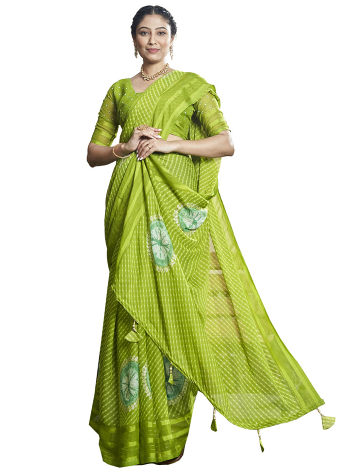 Green Chiffon Saree With Blouse Piece