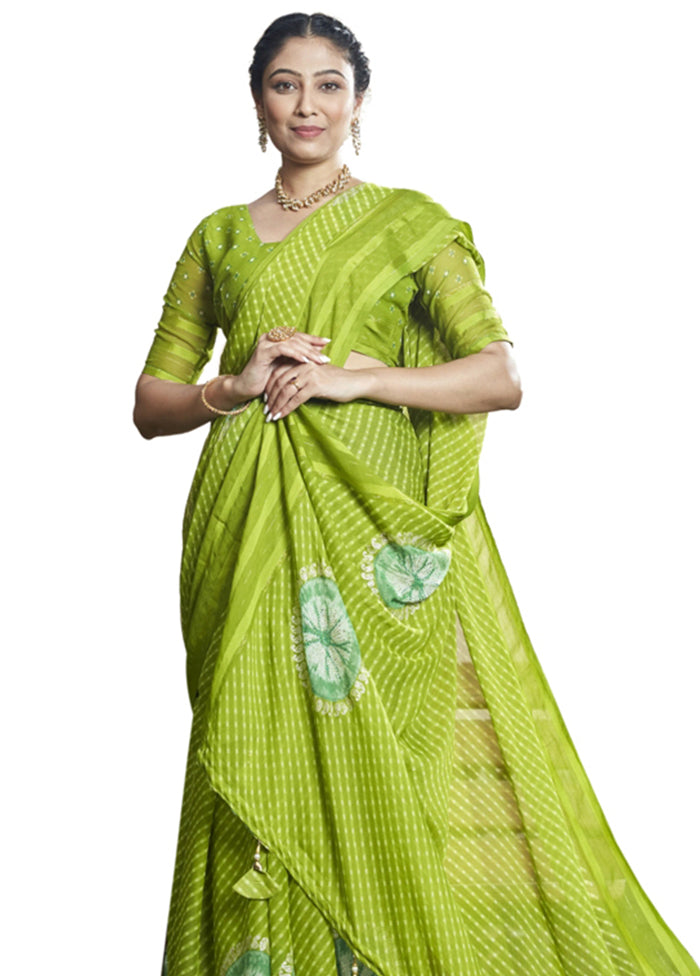 Green Chiffon Saree With Blouse Piece