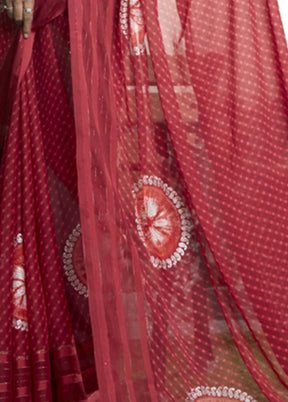 Red Chiffon Saree With Blouse Piece