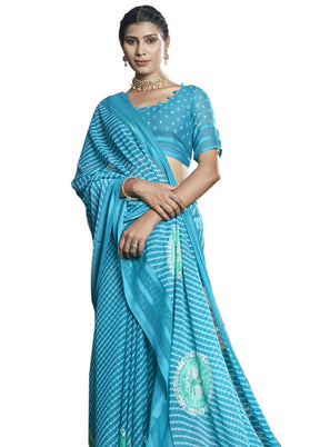 Blue Chiffon Saree With Blouse Piece