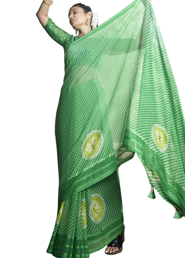 Green Chiffon Saree With Blouse Piece