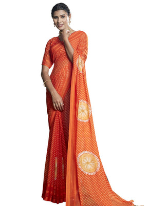 Orange Chiffon Saree With Blouse Piece