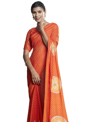 Orange Chiffon Saree With Blouse Piece