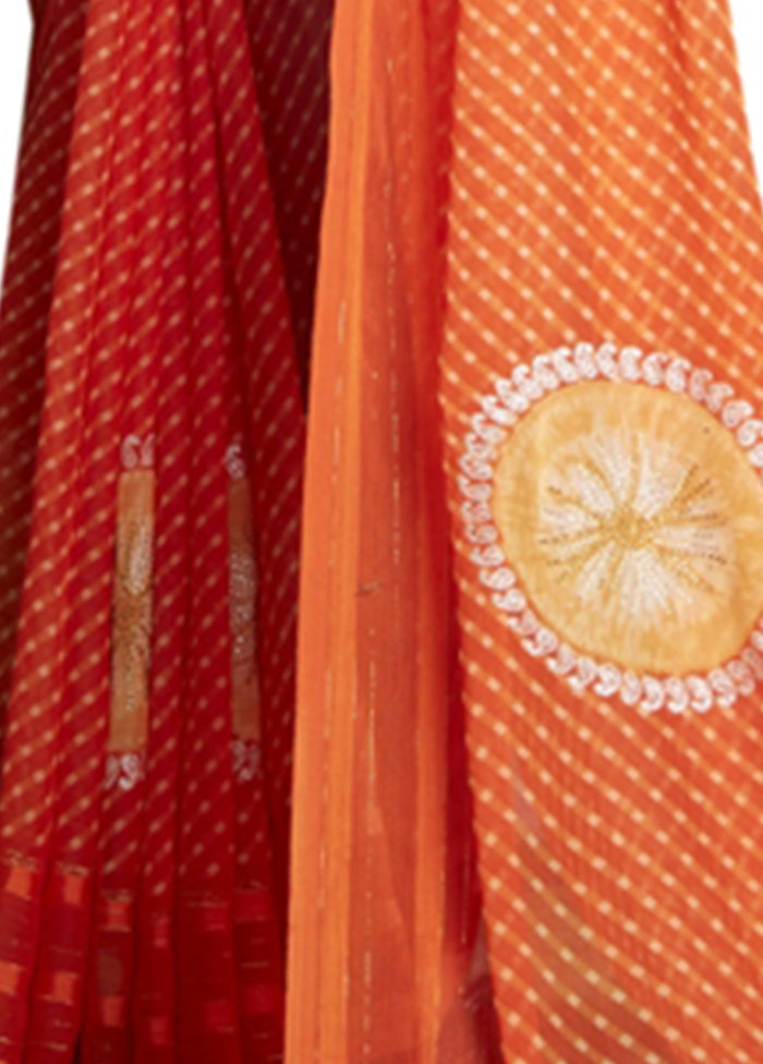 Orange Chiffon Saree With Blouse Piece