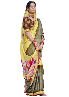 Yellow Chiffon Saree With Blouse Piece