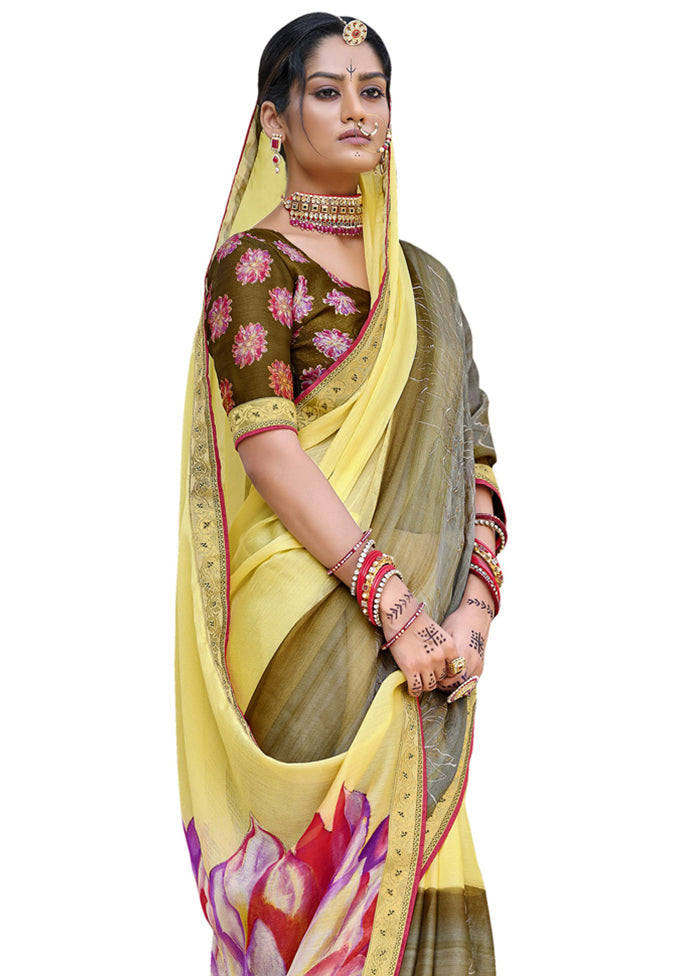 Yellow Chiffon Saree With Blouse Piece