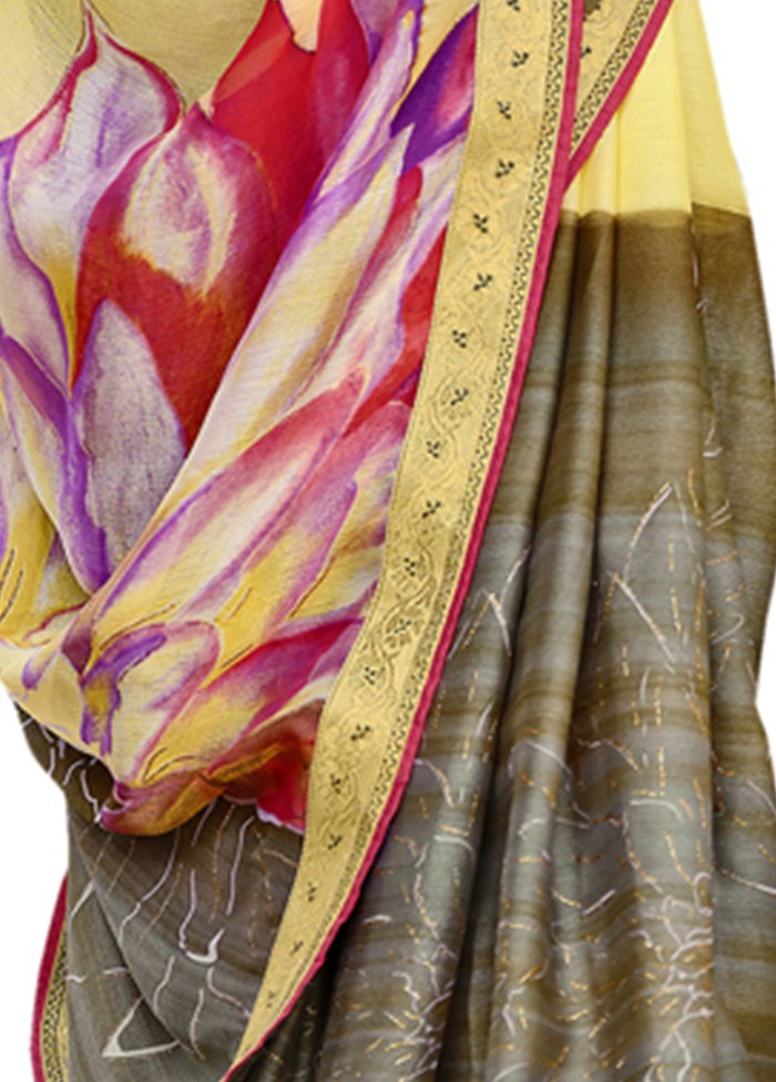 Yellow Chiffon Saree With Blouse Piece