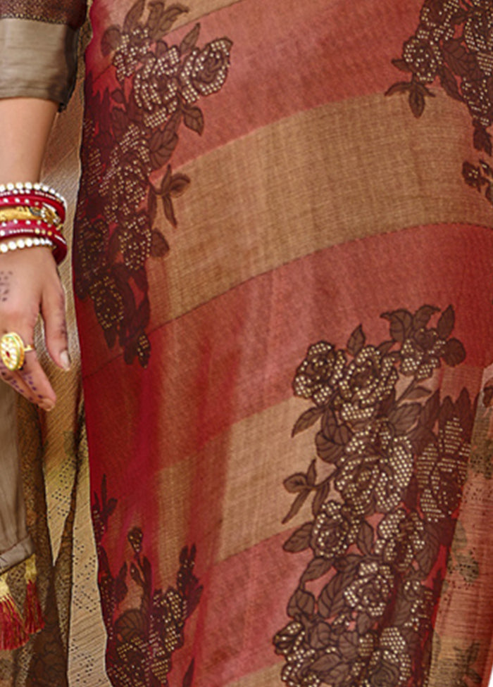 Red Chiffon Saree With Blouse Piece