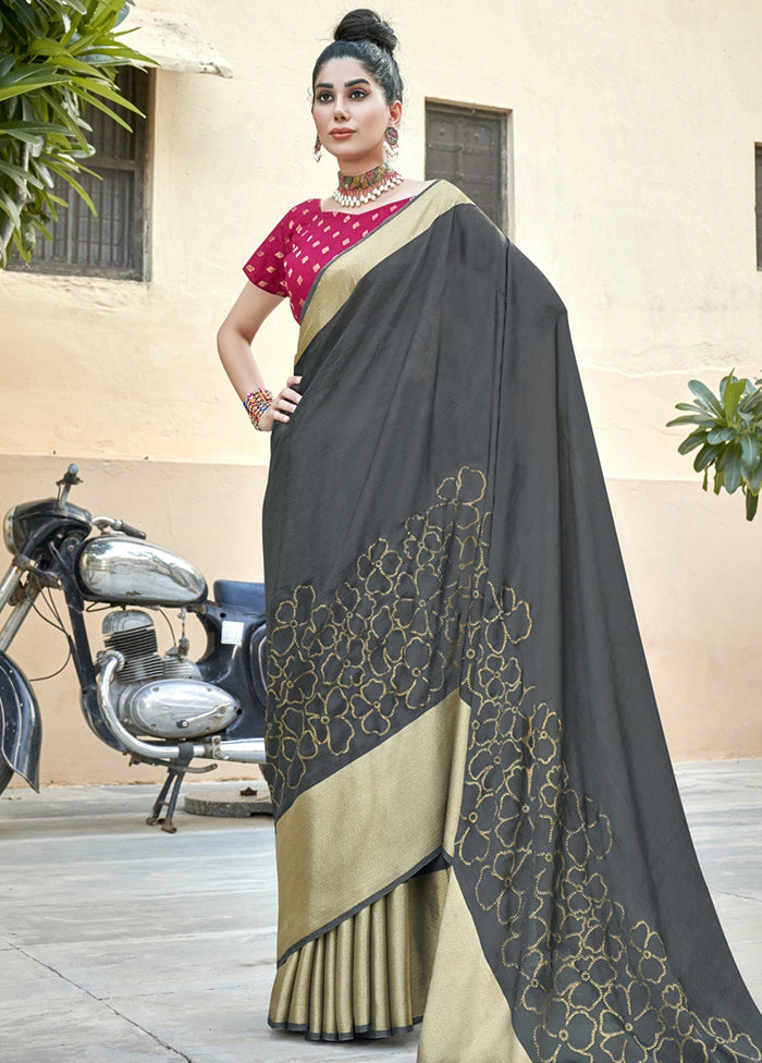 Grey Spun Silk Saree With Blouse Piece