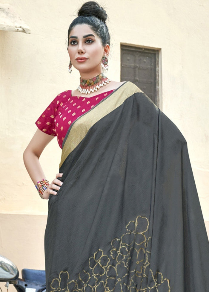 Grey Spun Silk Saree With Blouse Piece