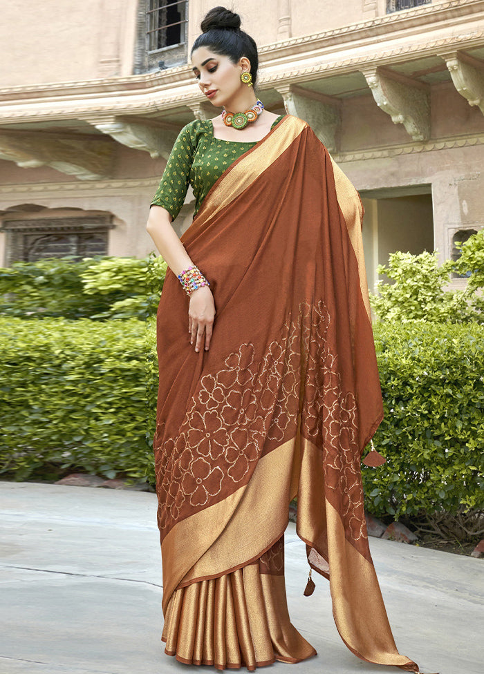 Brown Spun Silk Saree With Blouse Piece