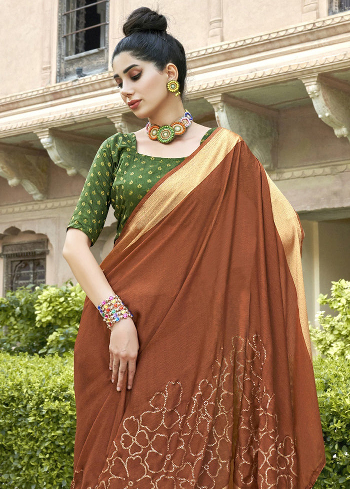 Brown Spun Silk Saree With Blouse Piece