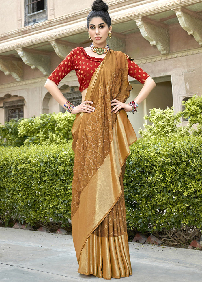 Brown Spun Silk Saree With Blouse Piece