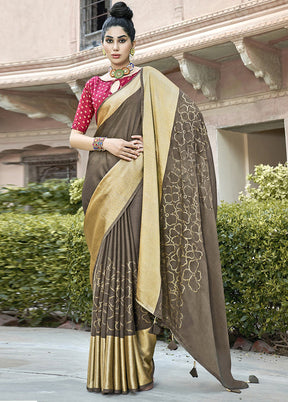 Grey Spun Silk Saree With Blouse Piece