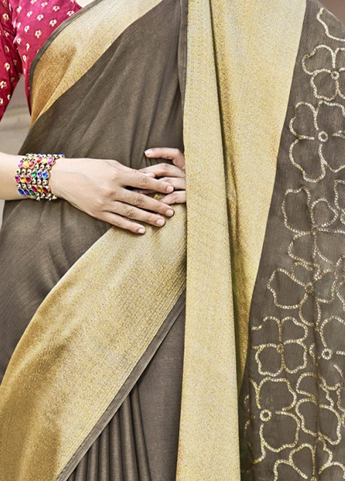 Grey Spun Silk Saree With Blouse Piece