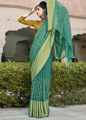 Turquoise Spun Silk Saree With Blouse Piece