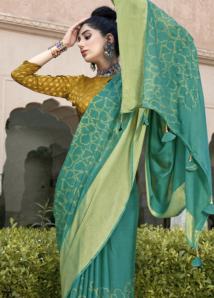 Turquoise Spun Silk Saree With Blouse Piece