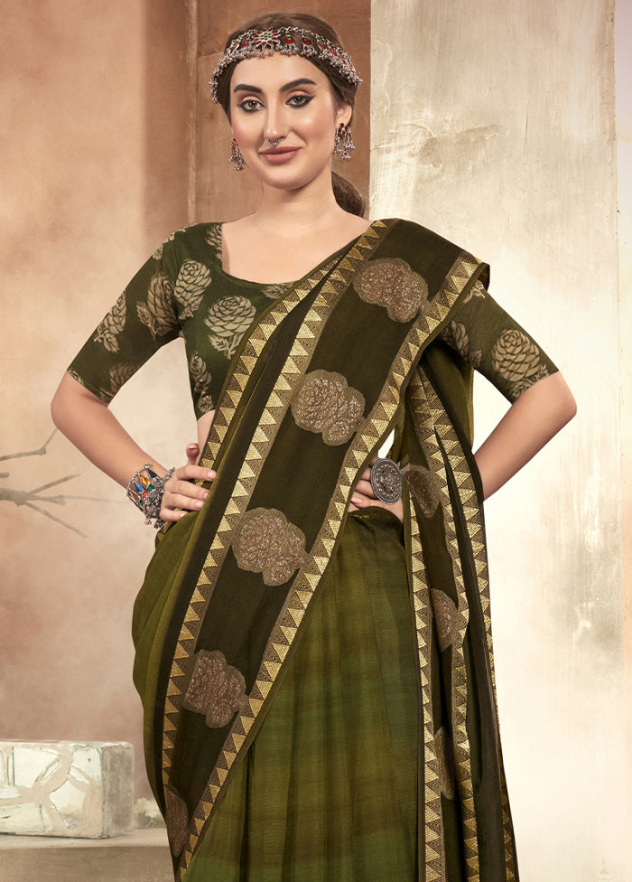 Green Chiffon Saree With Blouse Piece