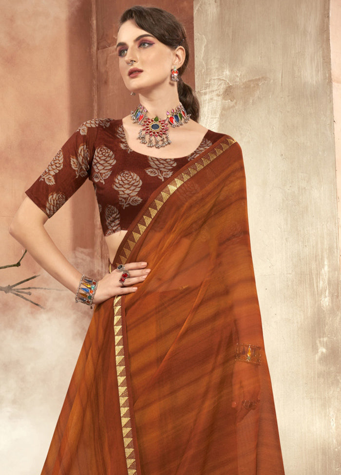 Orange Chiffon Saree With Blouse Piece