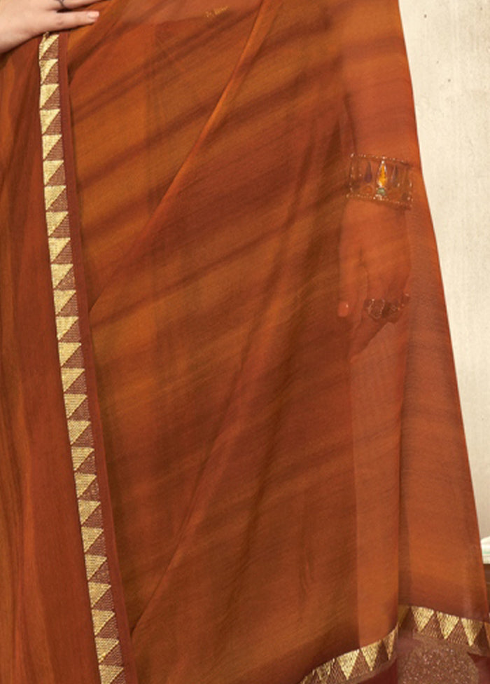 Orange Chiffon Saree With Blouse Piece