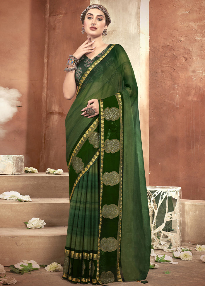 Green Chiffon Saree With Blouse Piece