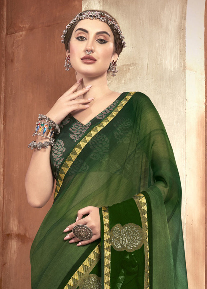 Green Chiffon Saree With Blouse Piece