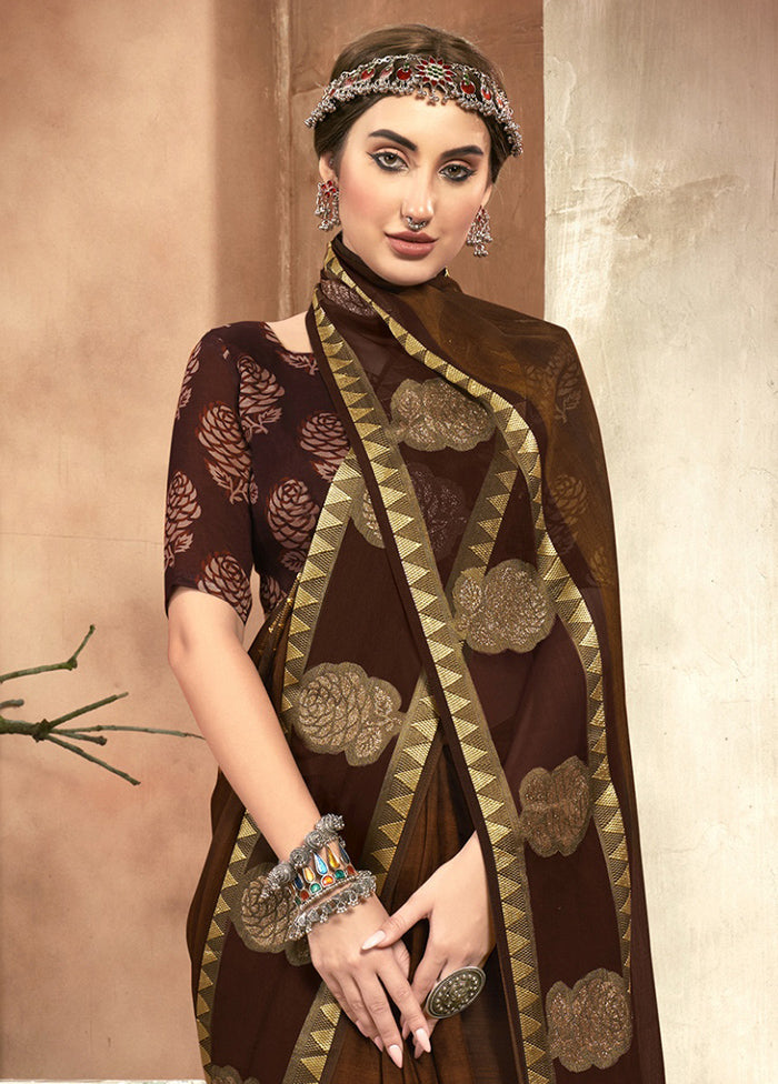 Maroon Chiffon Saree With Blouse Piece