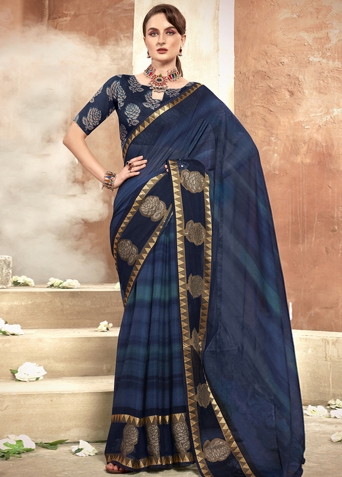 Blue Chiffon Saree With Blouse Piece