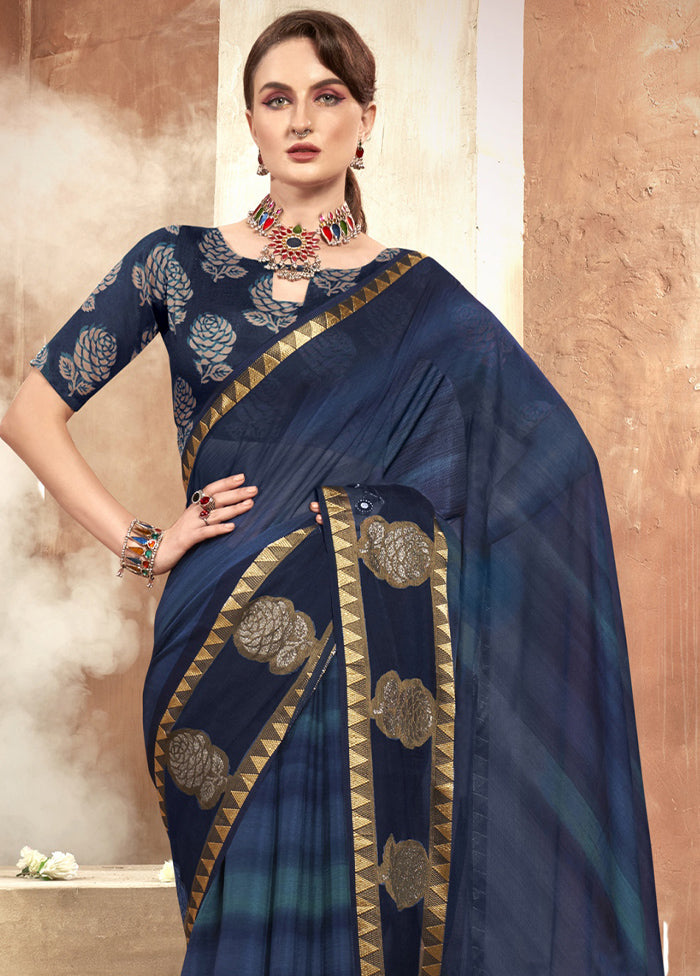 Blue Chiffon Saree With Blouse Piece