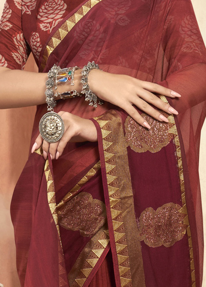 Red Chiffon Saree With Blouse Piece