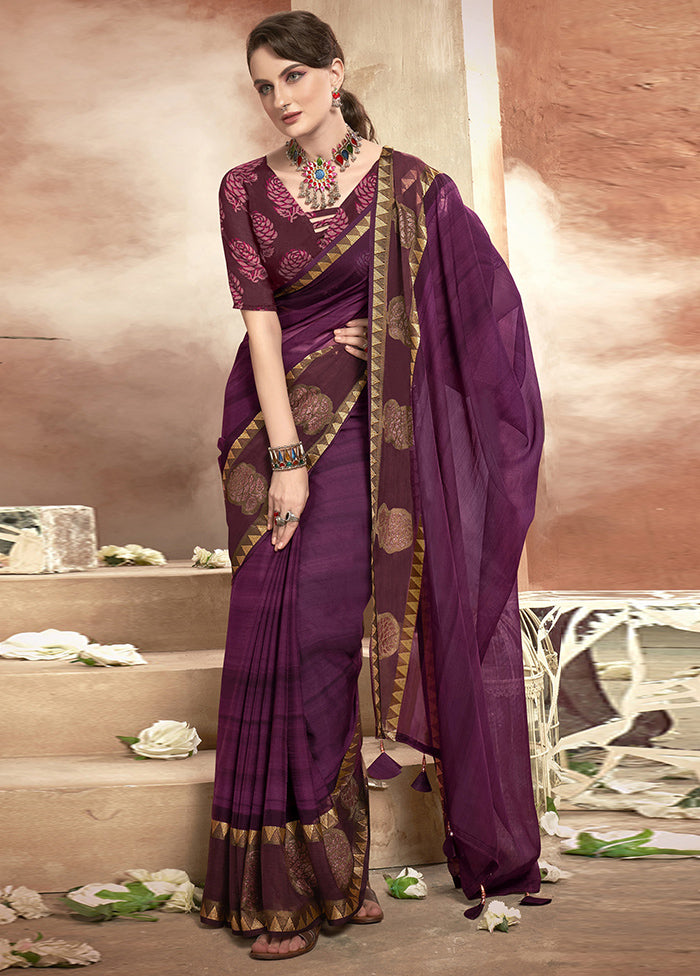 Purple Chiffon Saree With Blouse Piece